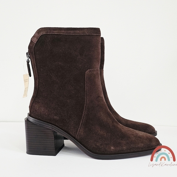 New! Vince Camuto Kortimy Leather Suede Brown Chunky Heel Mid-Shaft Boots - Picture 3 of 15